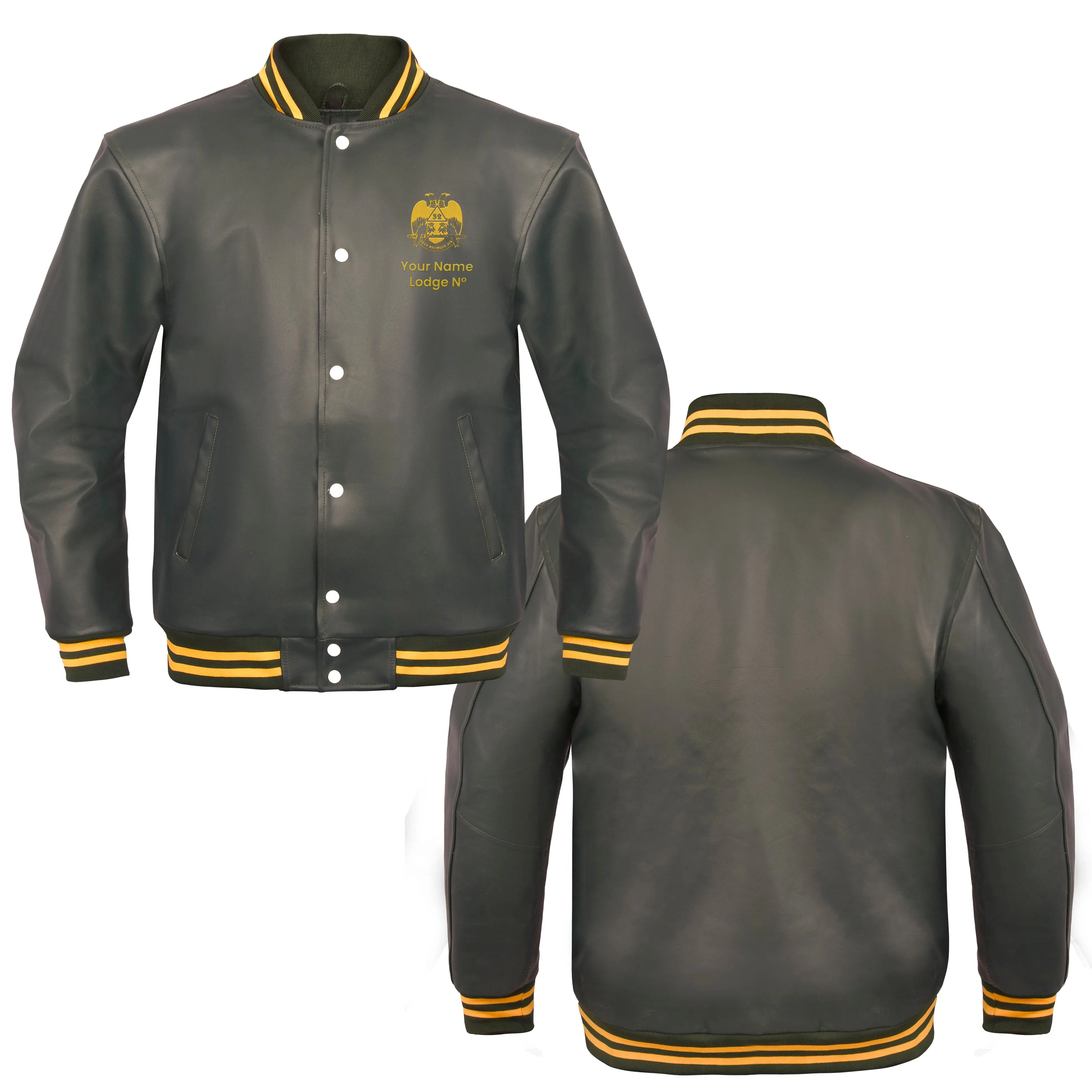 32nd Degree Scottish Rite Jacket - Wings Down Leather With Customizable Gold Embroidery