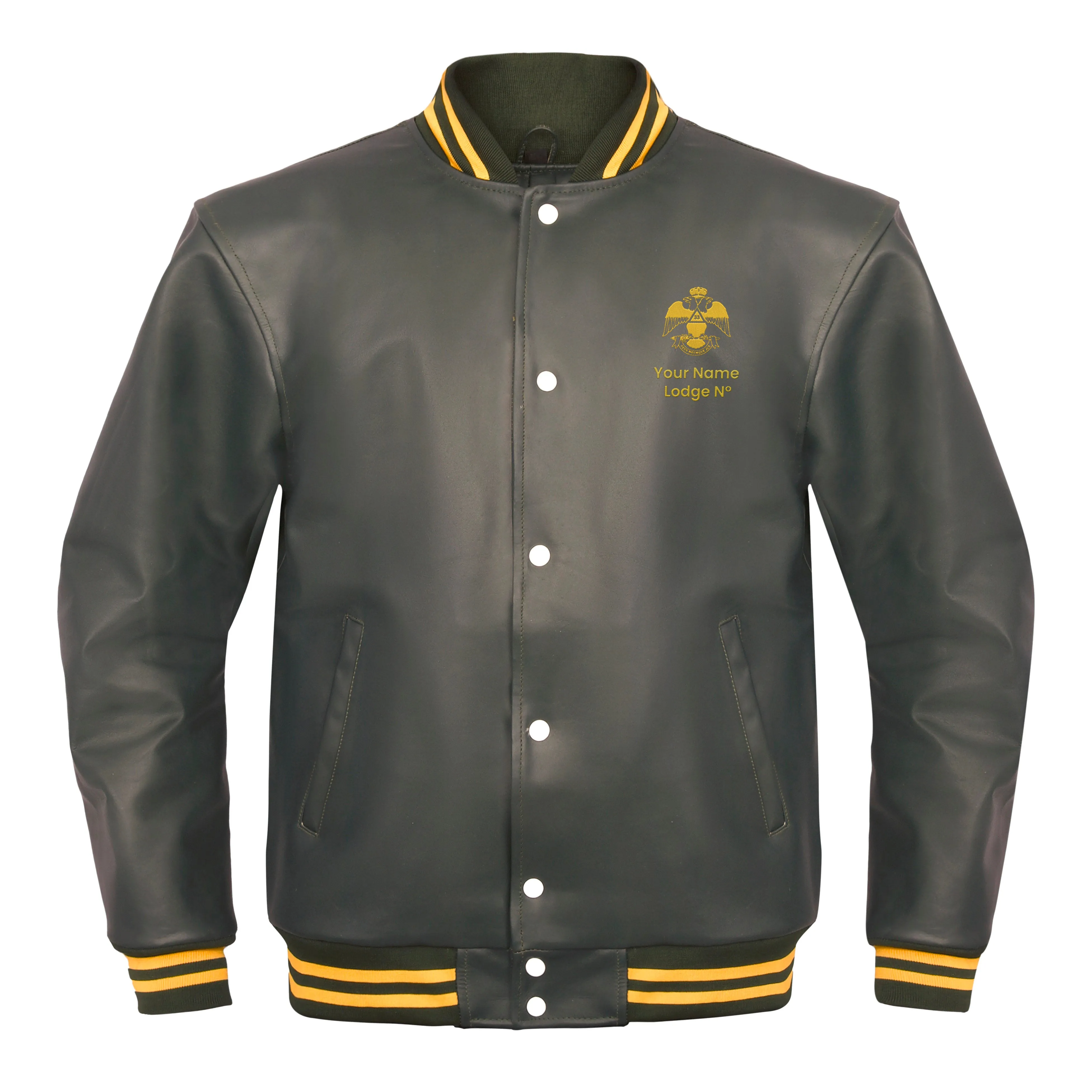 33rd Degree Scottish Rite Jacket - Wings Down Leather With Customizable Gold Embroidery