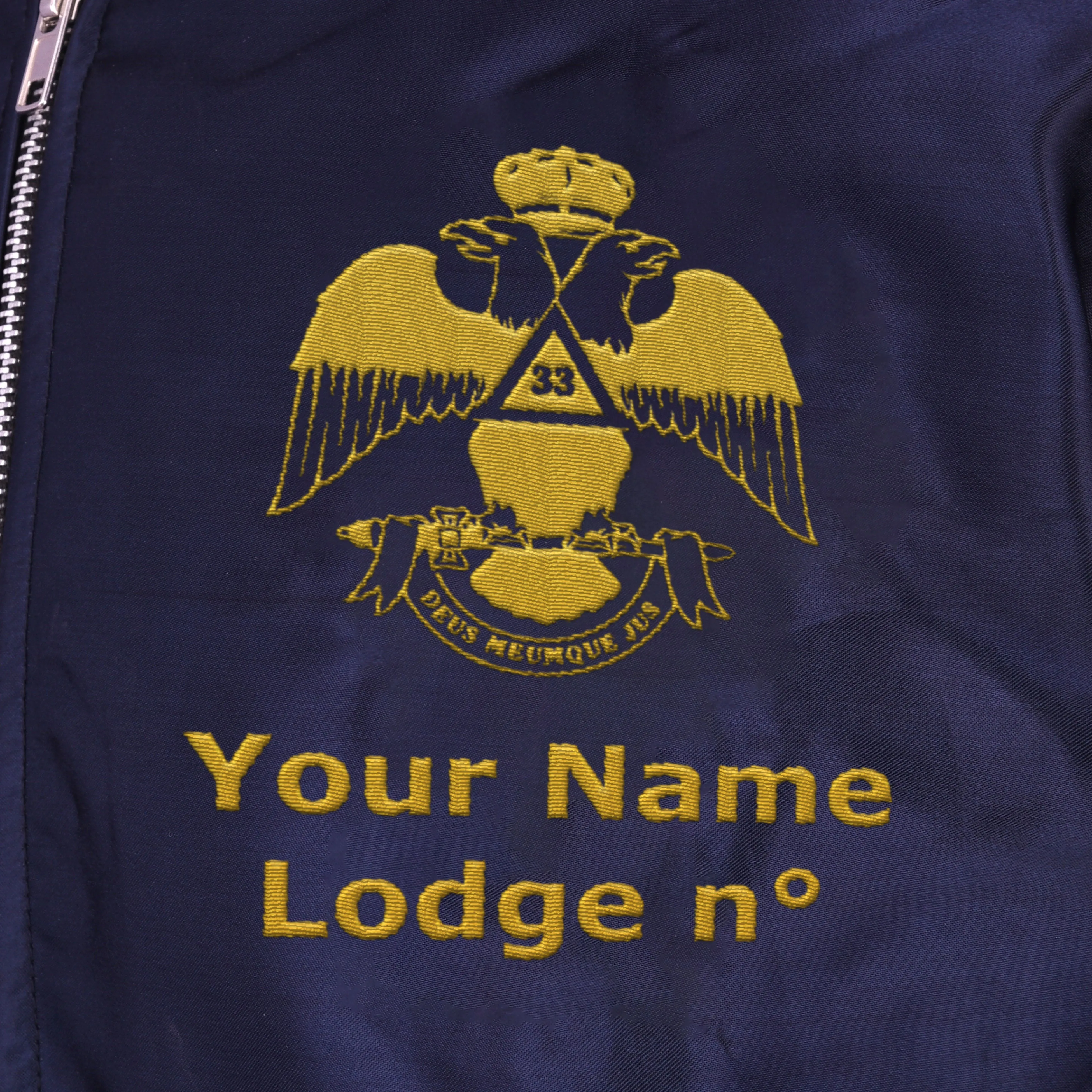 33rd Degree Scottish Rite Jacket - Wings Down Nylon Blue Color With Gold Embroidery