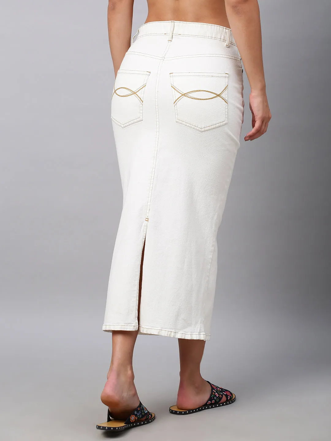 5 Pocket White Denim Pencil Skirt