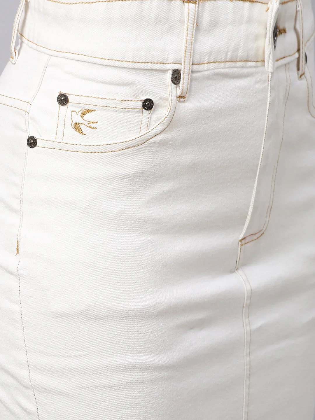 5 Pocket White Denim Pencil Skirt