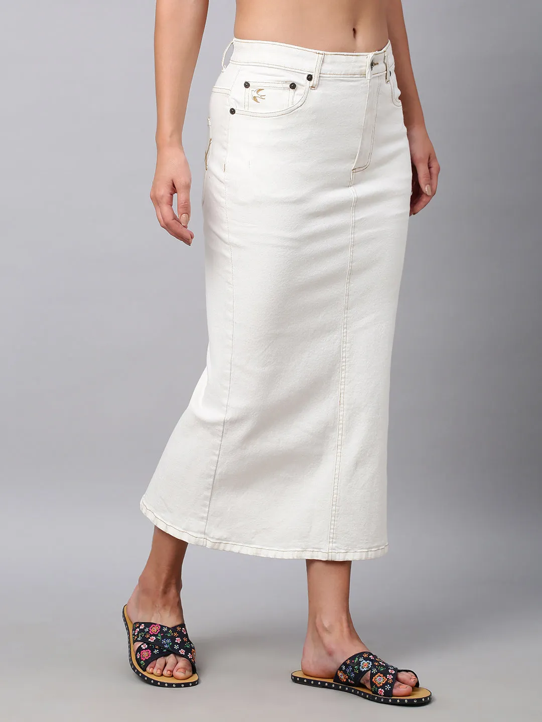 5 Pocket White Denim Pencil Skirt