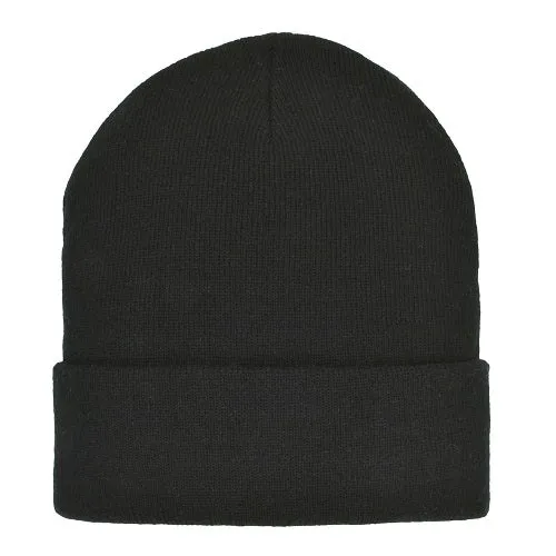 ACRYLIC KNIT SUPER STRETCH CUFF HAT-BLACK