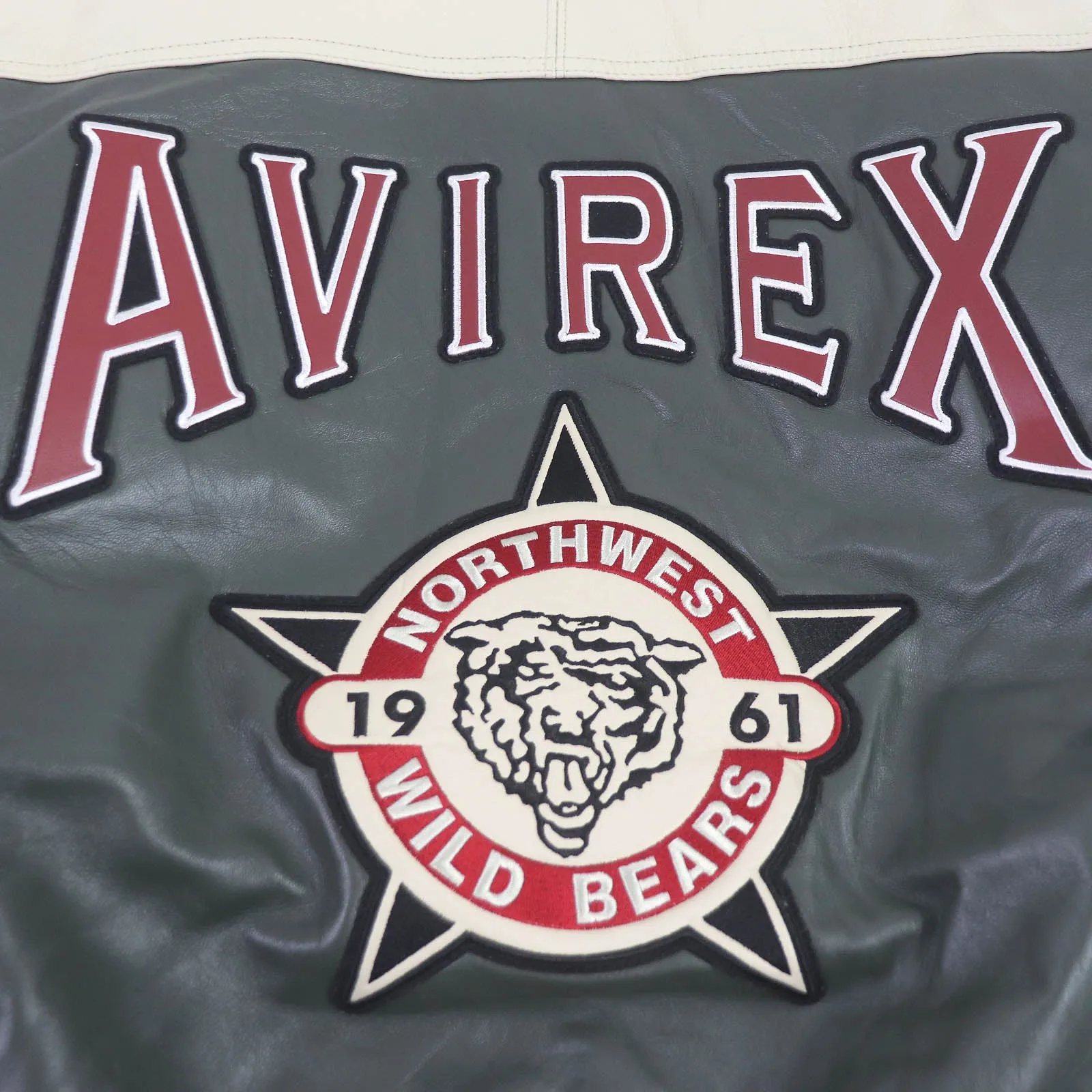 AVIREX Lamb Leather Bomber Jacket Khaki M