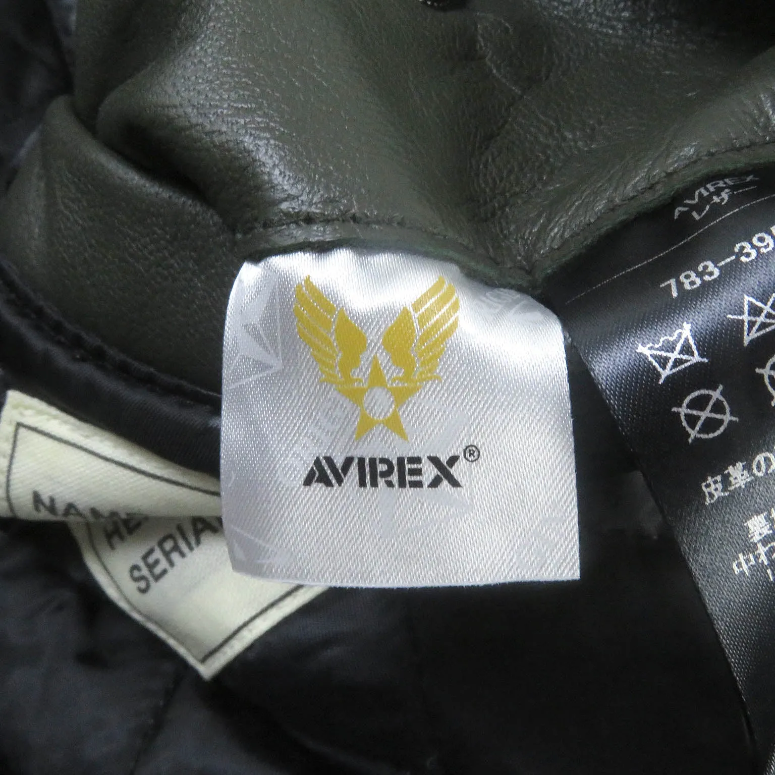 AVIREX Lamb Leather Bomber Jacket Khaki M