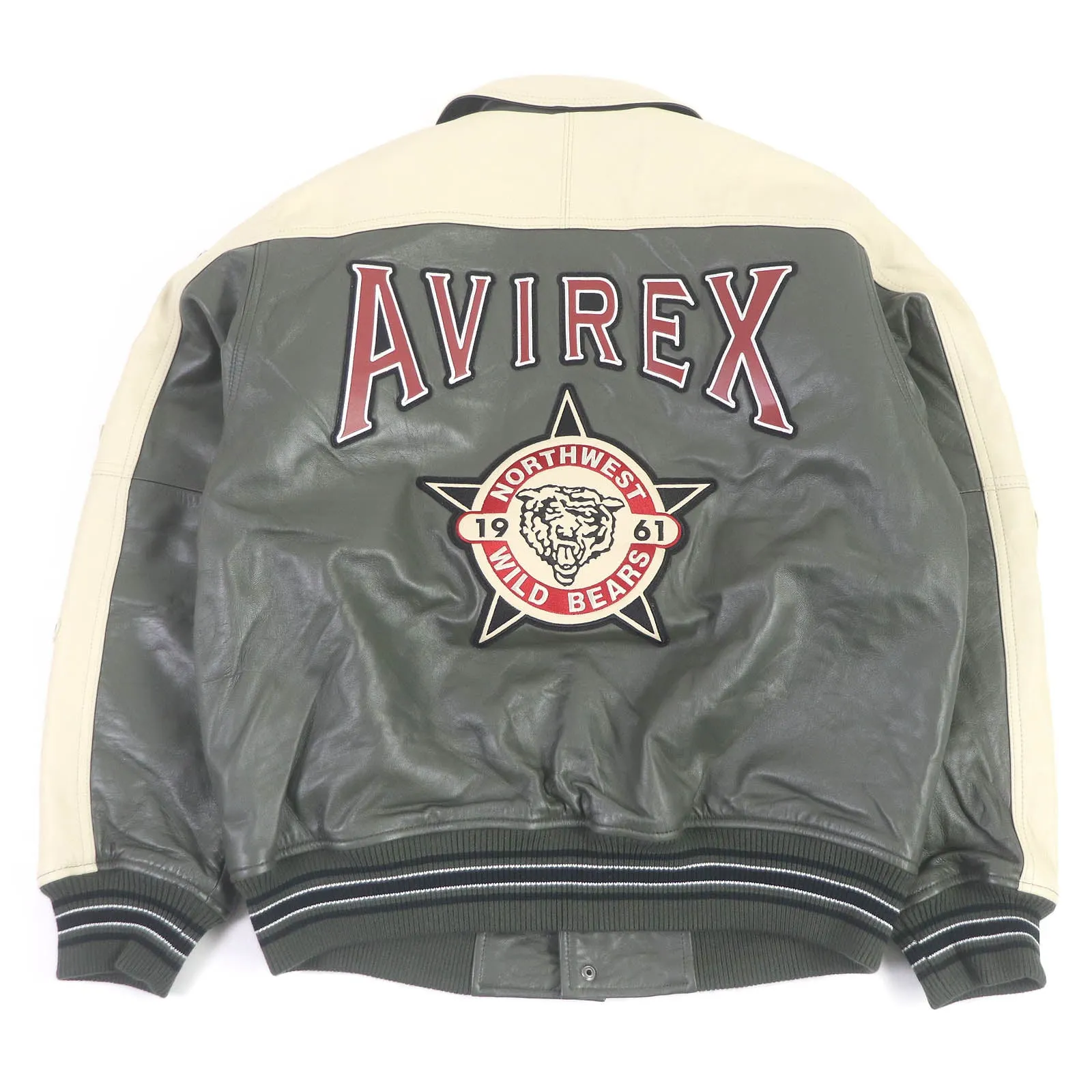 AVIREX Lamb Leather Bomber Jacket Khaki M