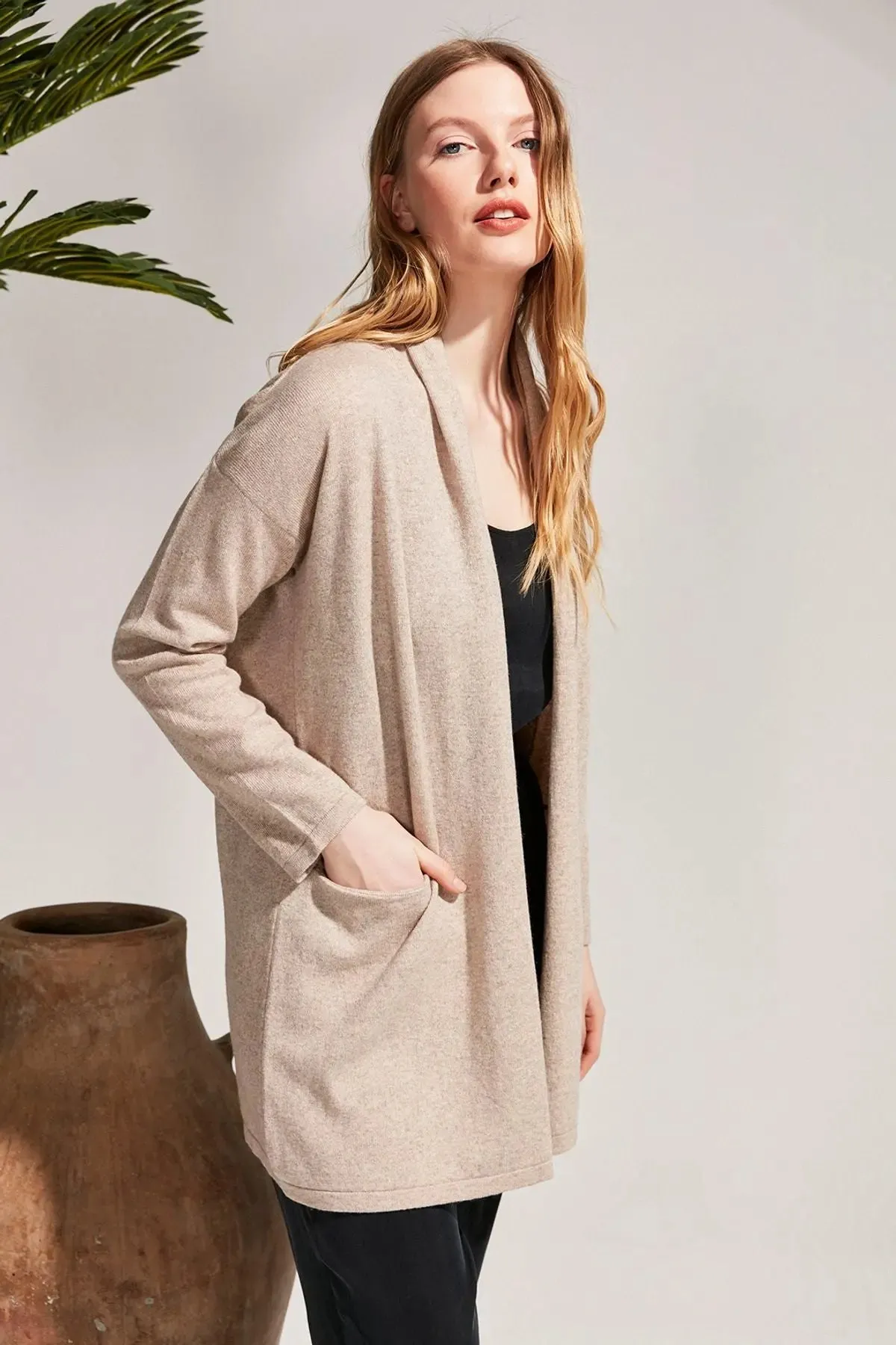 Beige Cashmere and Australian Wool Carole Women's Cardigan