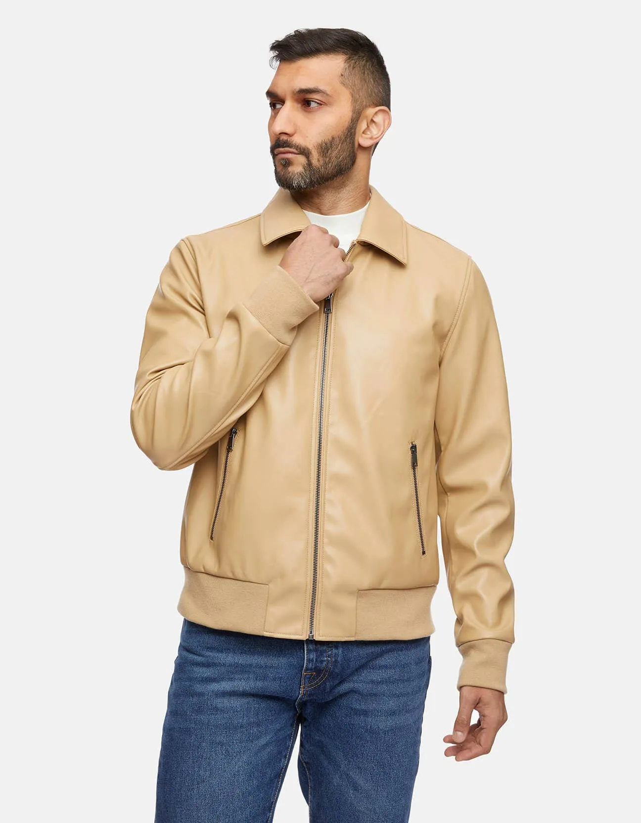 Bernardo Mens Faux Leather Bomber Jacket