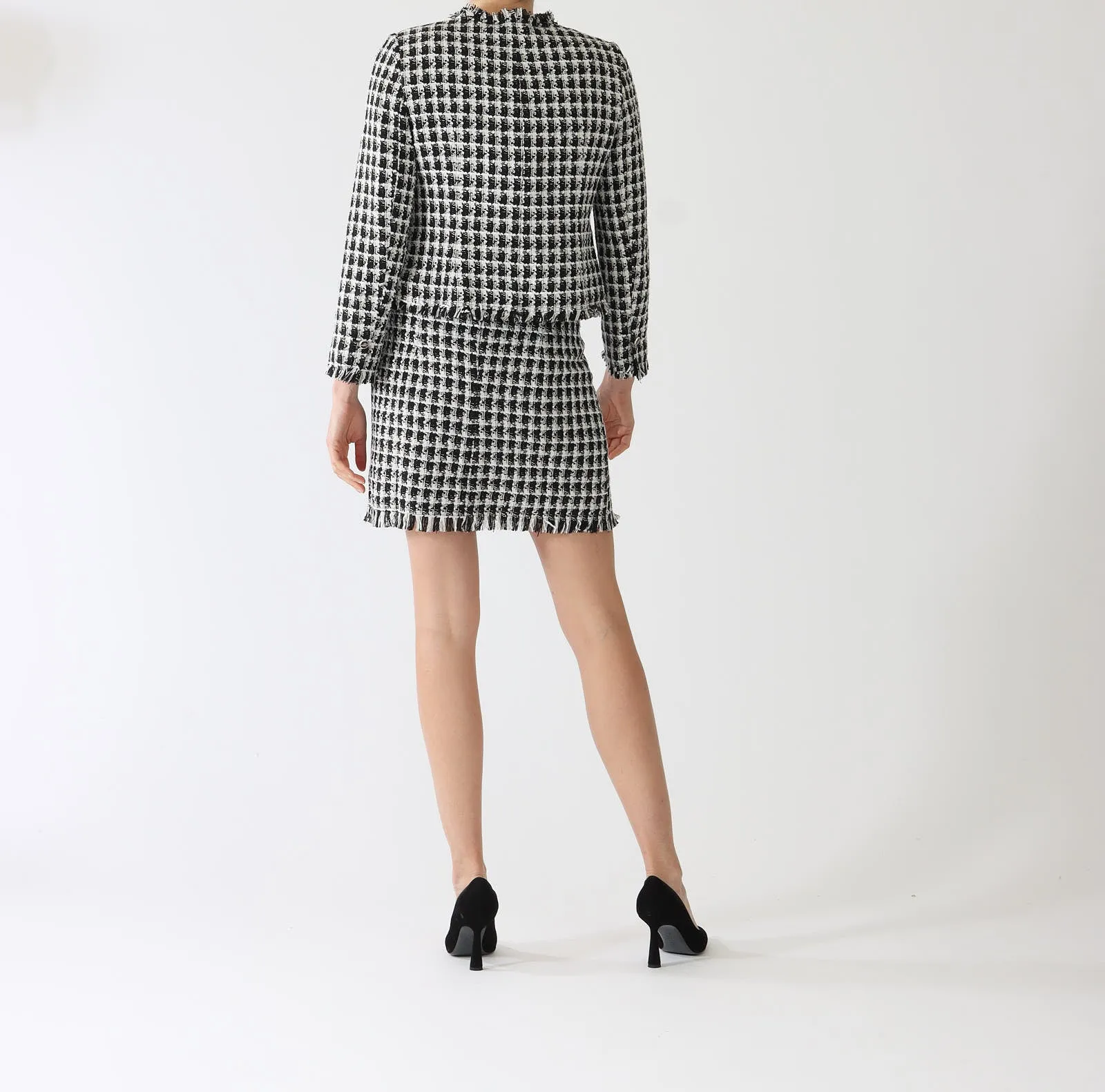 Black & White Paislee Tweed Bouclé Skirt