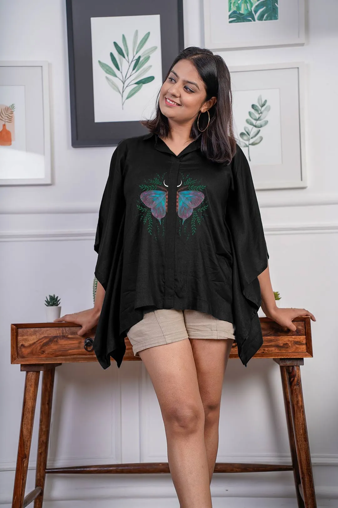 Black Kaftan Top - Fluttering Wings