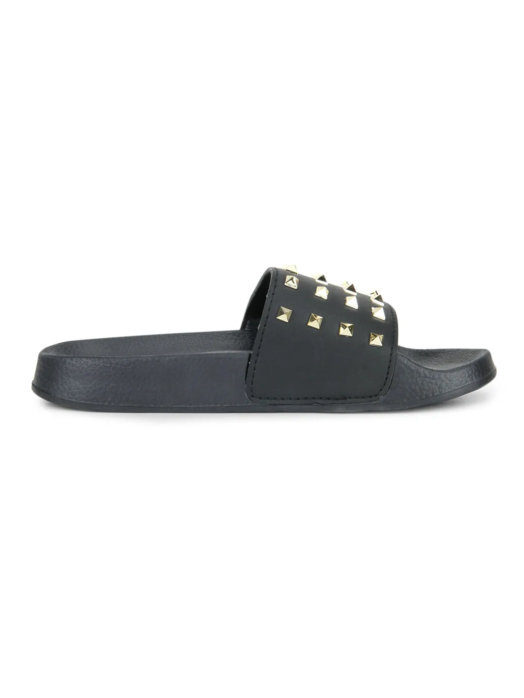 Black PU Studded Slip-On Flats