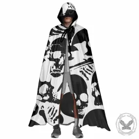 Black Skull Print Strap Hooded Cape