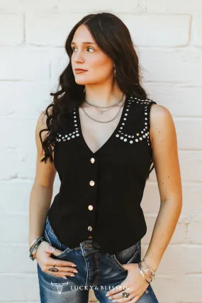 Black Suede Studded Vest