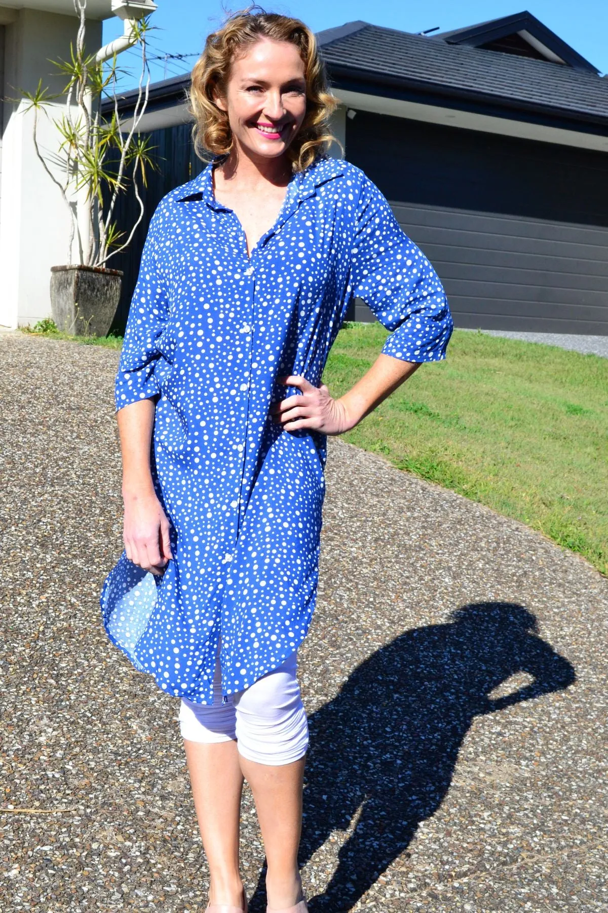 Blue White Spot Long Shirt Tunic