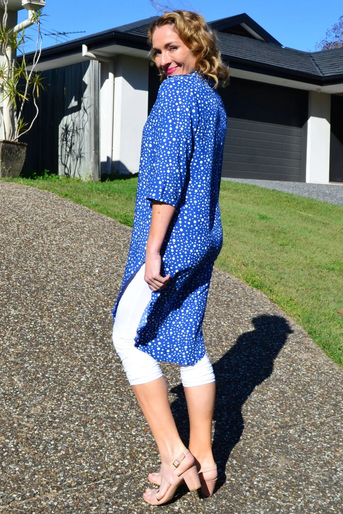 Blue White Spot Long Shirt Tunic