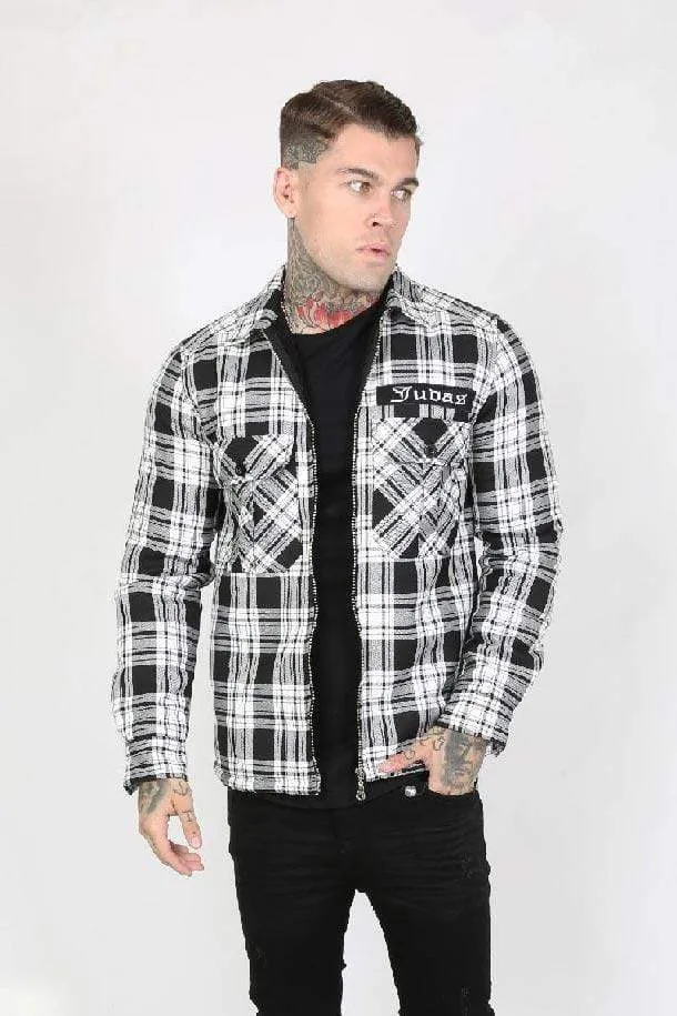 Braco Borg Lined Plaid Zip Army Men's Overshirt - Black