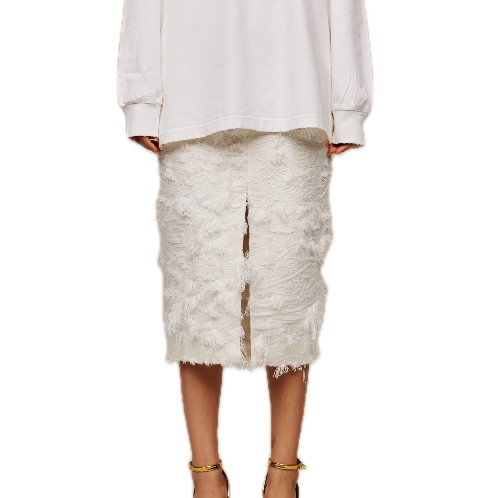 Brushed Jacquard Midi-skirt in White