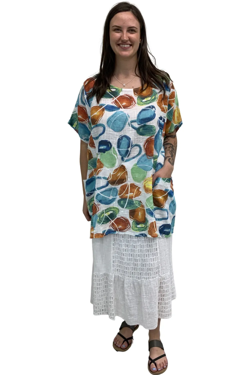 Bubble Print 100% Cotton Top, White (SM1906BU)