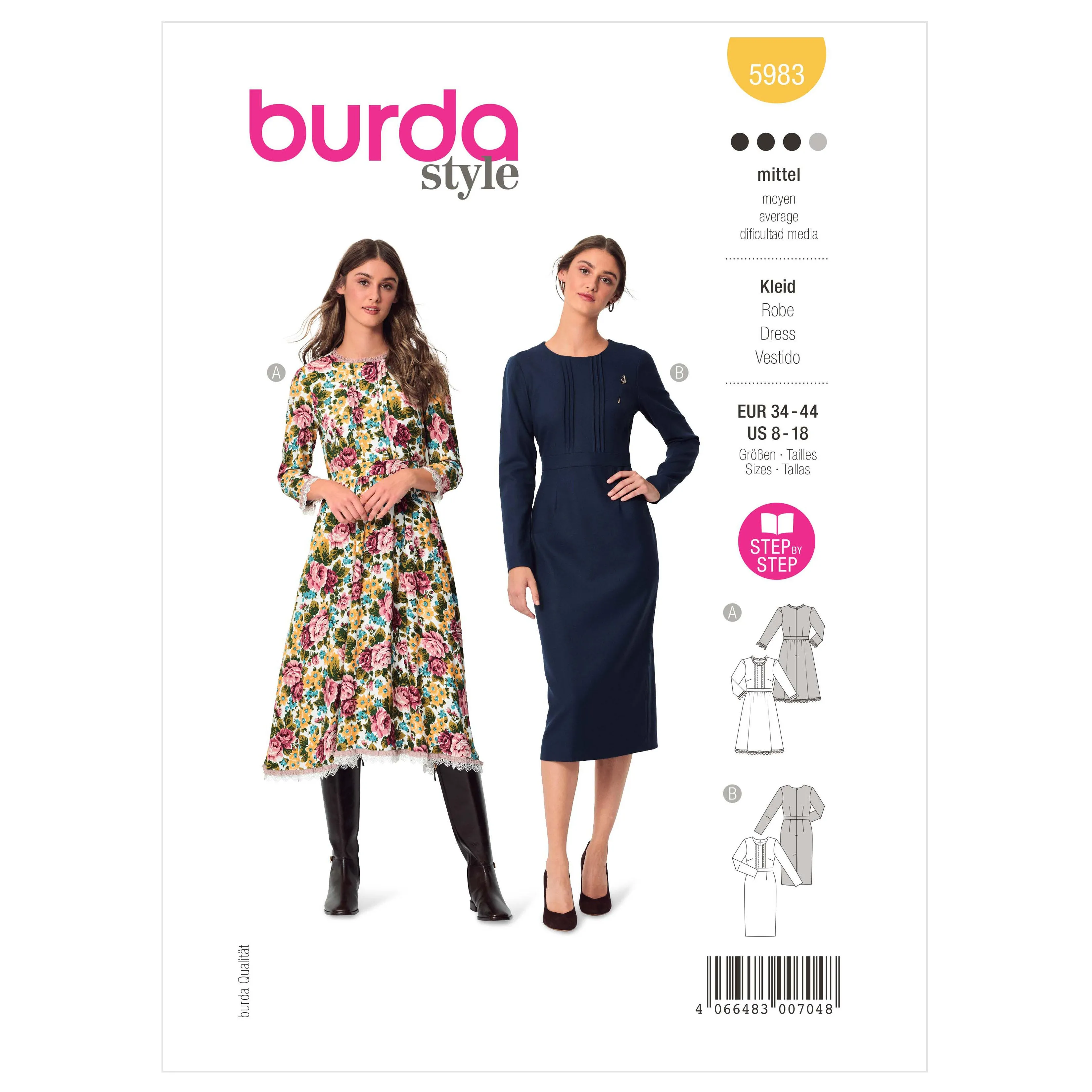 Burda Sewing Pattern 5983 Misses' Dress with Wide or Narrow Skirt