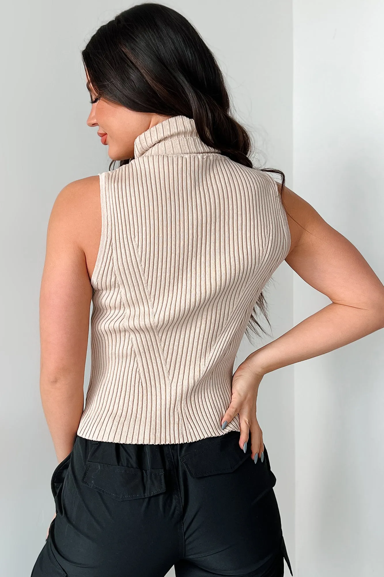 Chic Perspective Turtleneck Sweater Tank (Taupe)