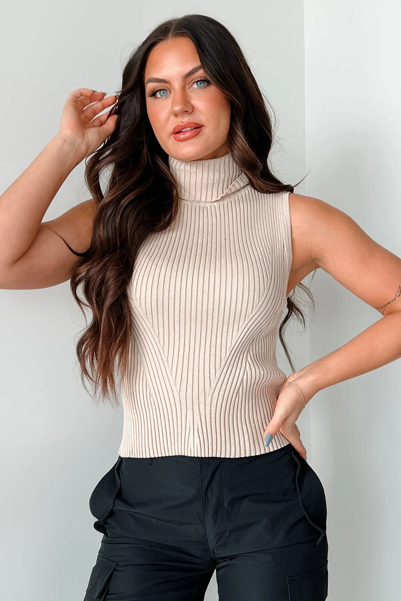 Chic Perspective Turtleneck Sweater Tank (Taupe)