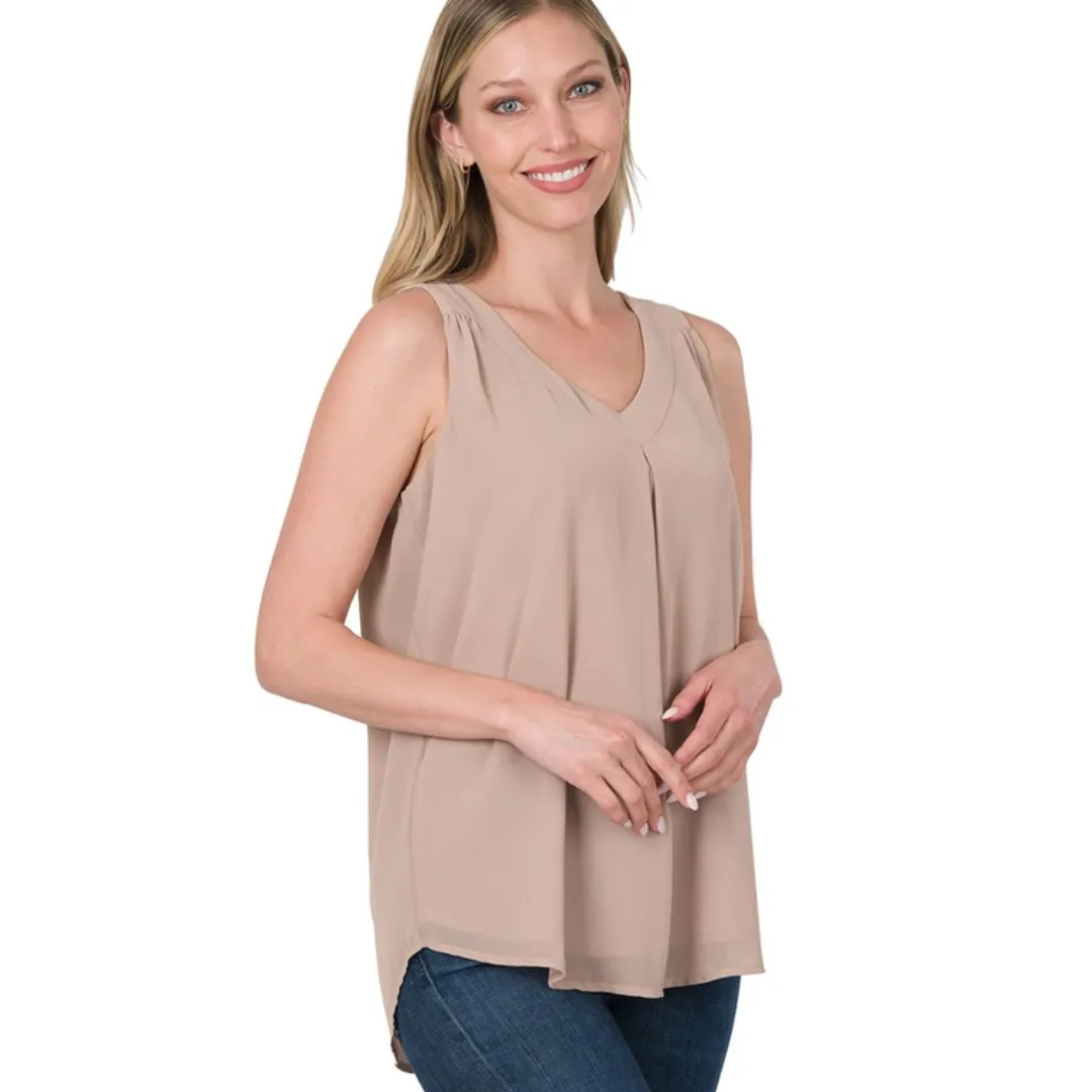 Chiffon Double Layer Sleeveless V-Neck Top