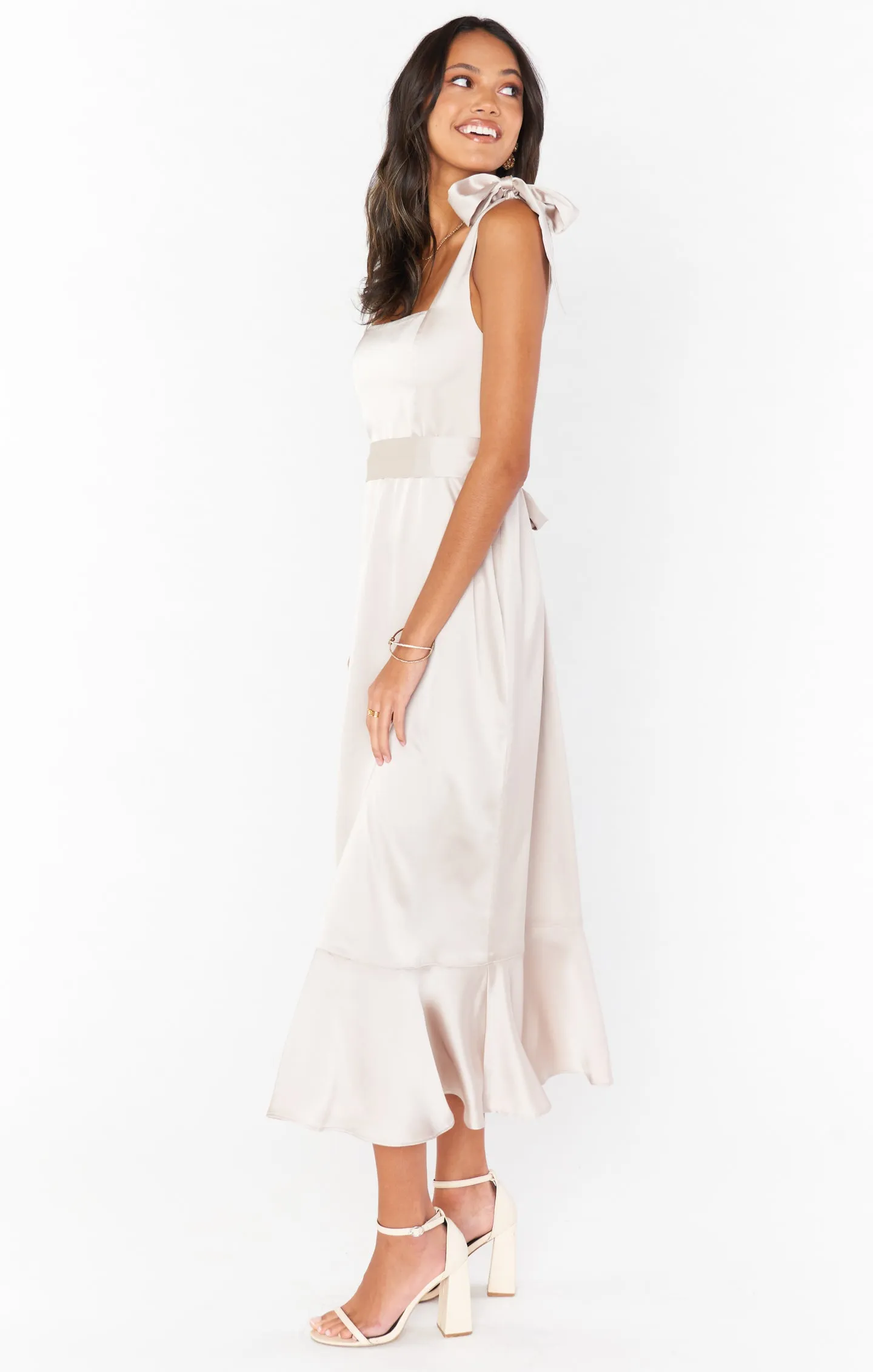 Claire Midi Dress ~ Show Me The Ring Luxe Satin