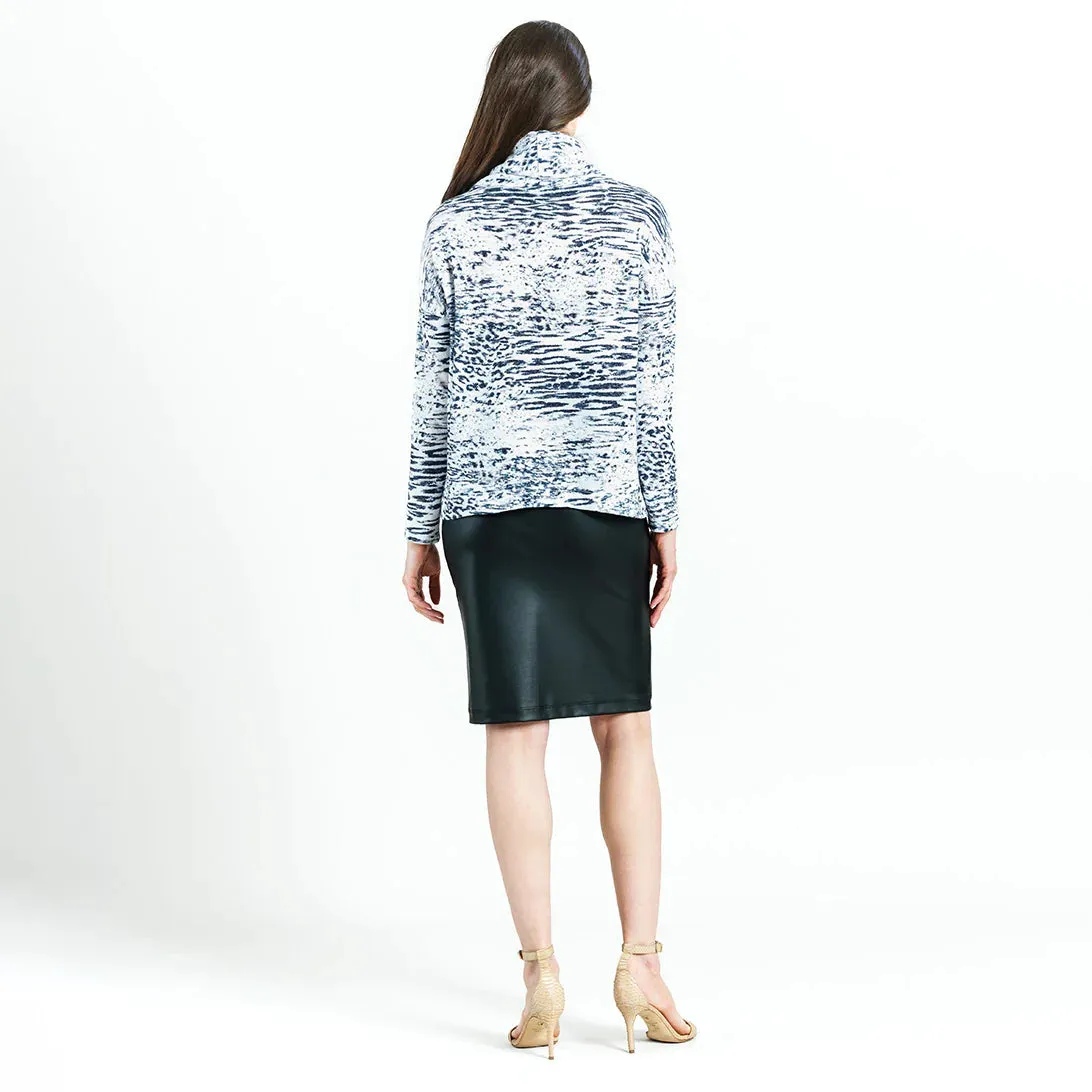 Clara Sunwoo - Animal Print Turtleneck Sweater W/Silver Weave & Tipped Hem - Black/White