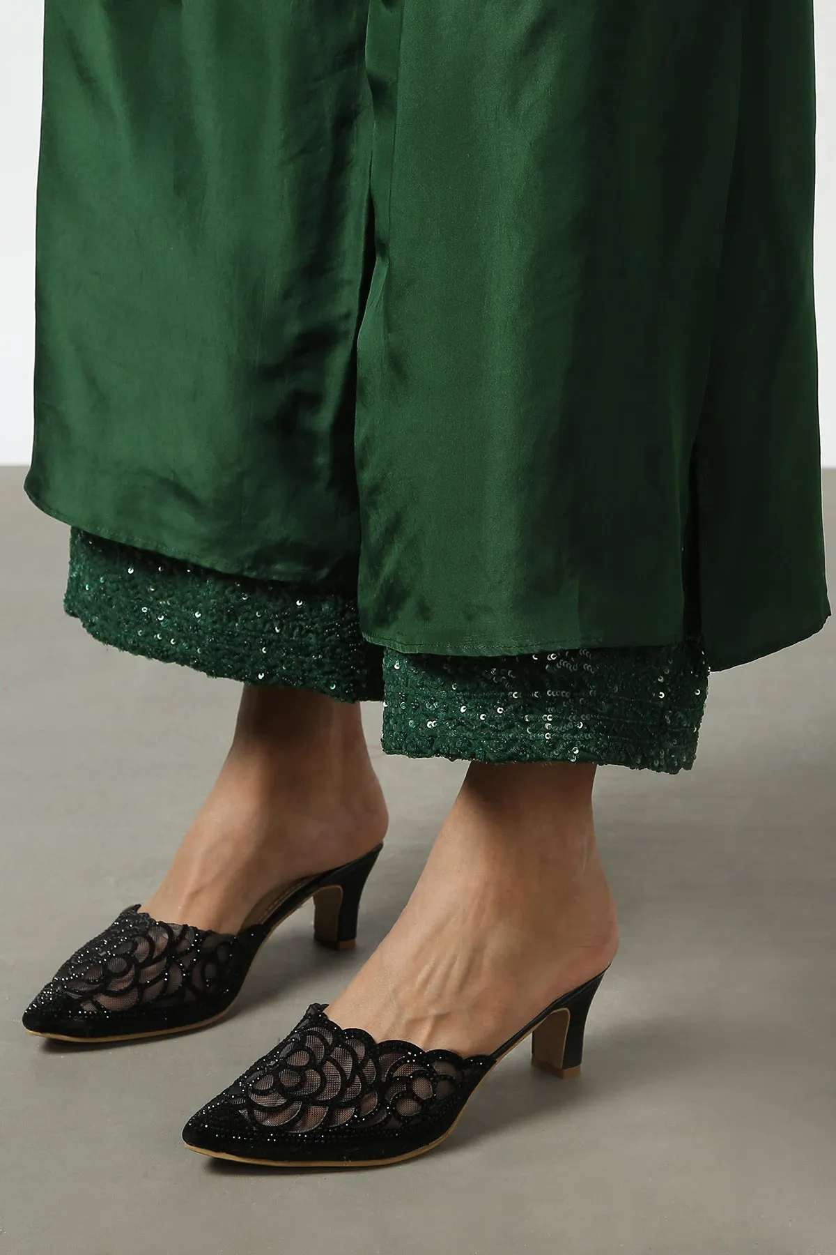 Dark Green Double Layer Sequenced Pant