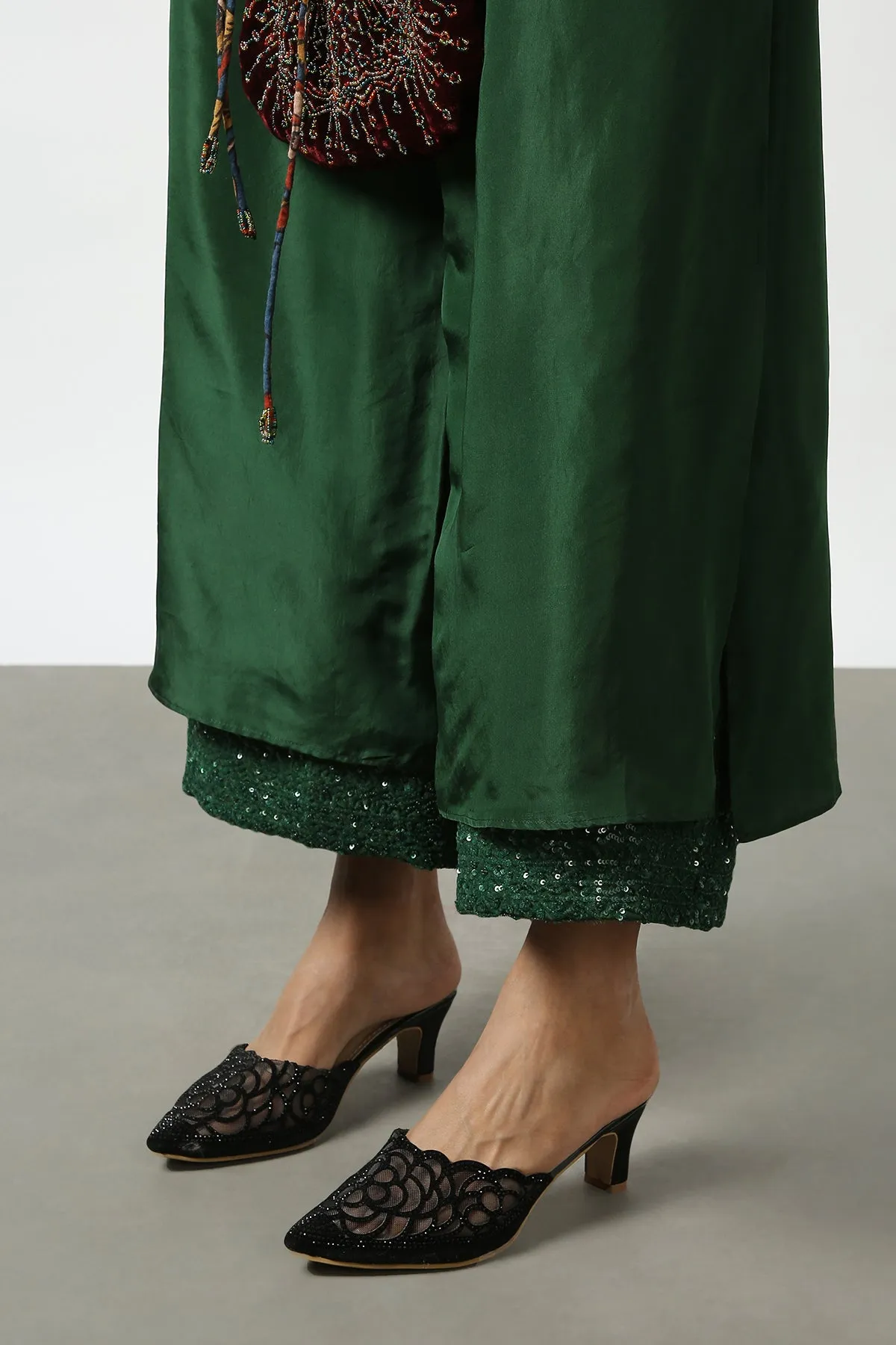 Dark Green Double Layer Sequenced Pant