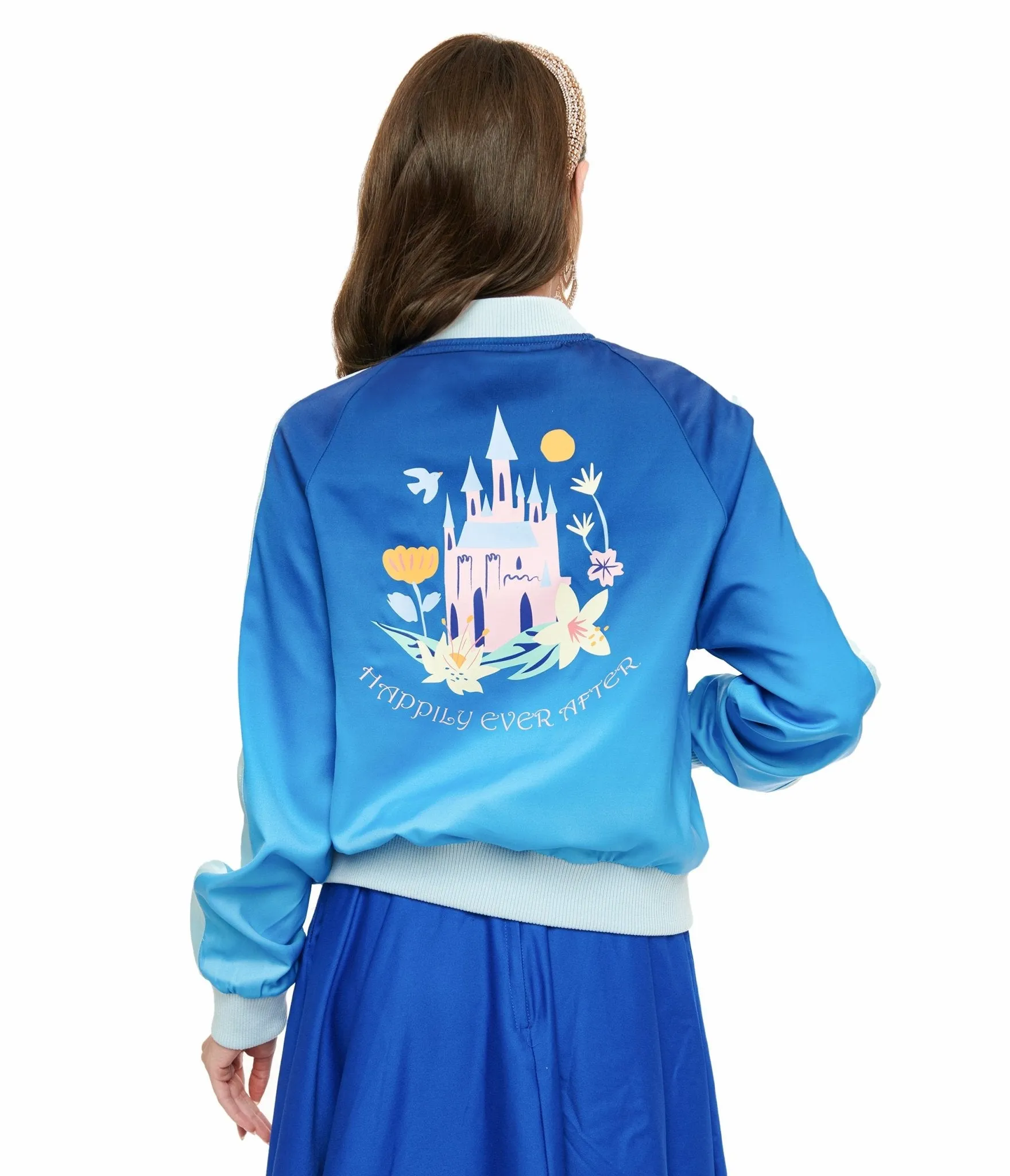 Disney Princess collection by Unique Vintage Cinderella Blue Ombre Long Sleeve Bomber Jacket