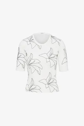 EMBROIDERED FLOWER SLIM TEE