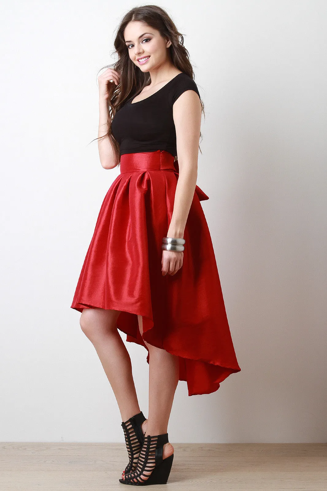 Evening Taffeta Pleated High-Low Skirt