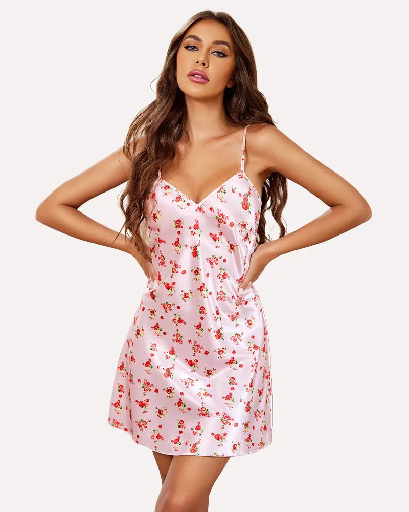 Floral Satin Dress Mini Slip Nightwear