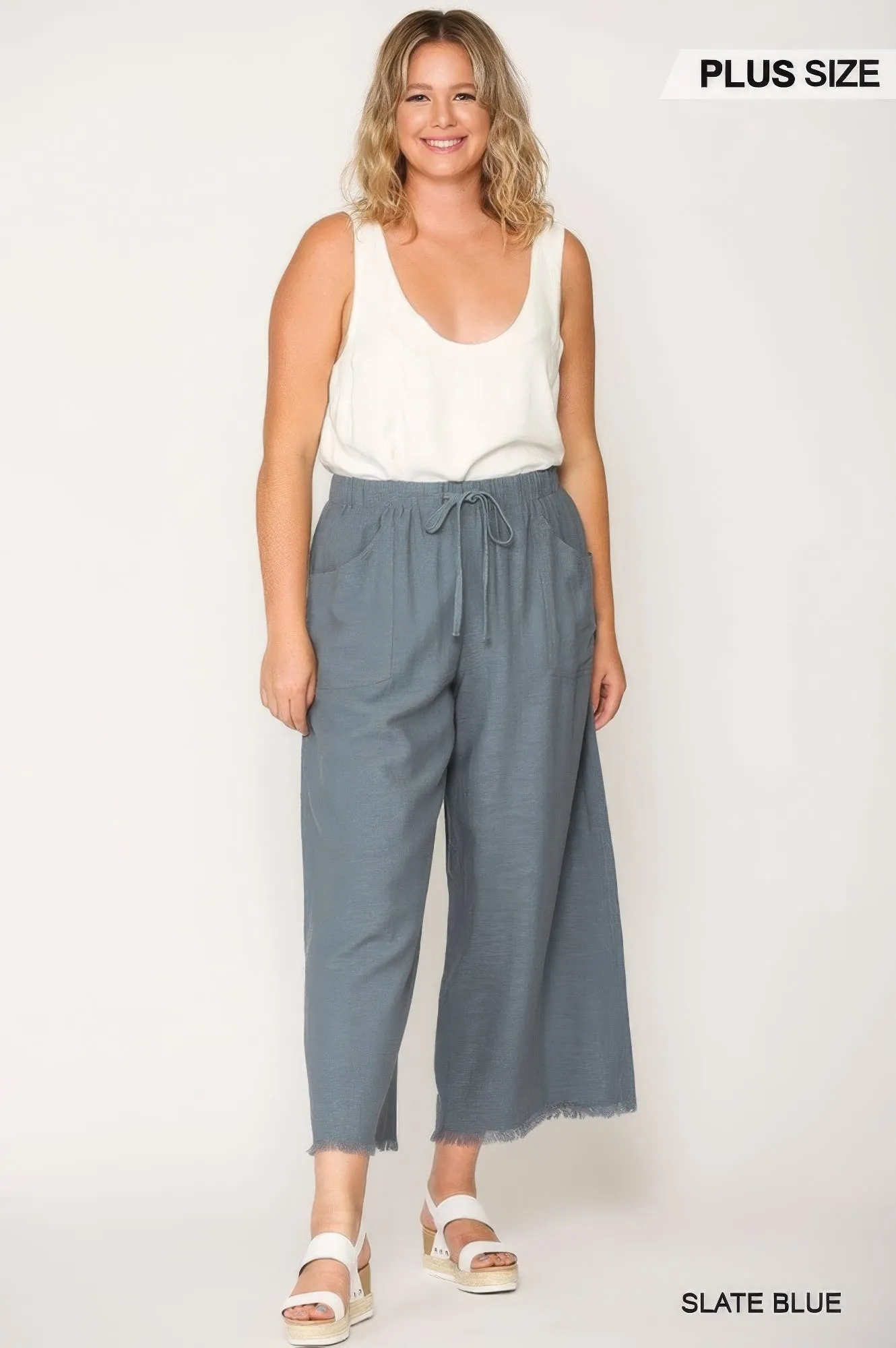 Frayed Wide Leg Pants With Pockets