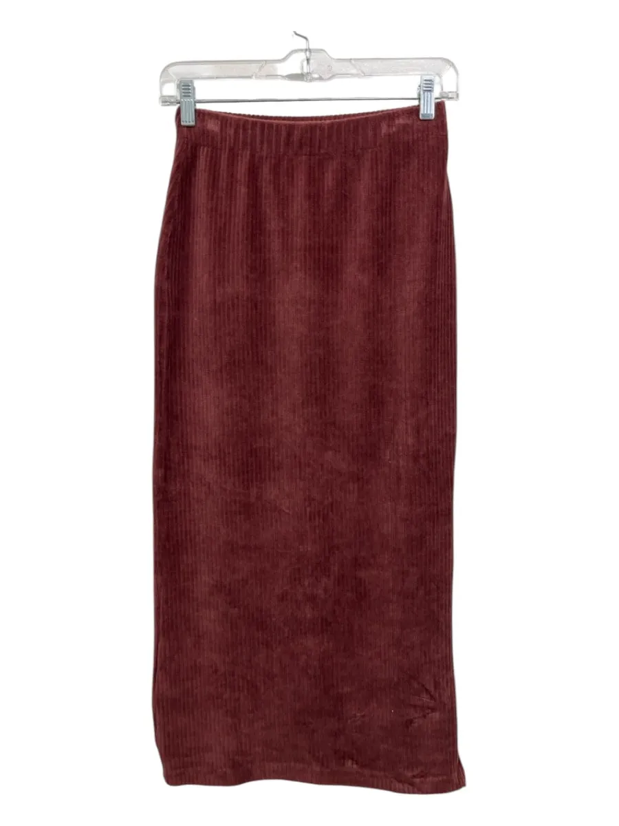 Free People Size XS Rust Brown Poly Velvet Ribbed Pencil Skirt