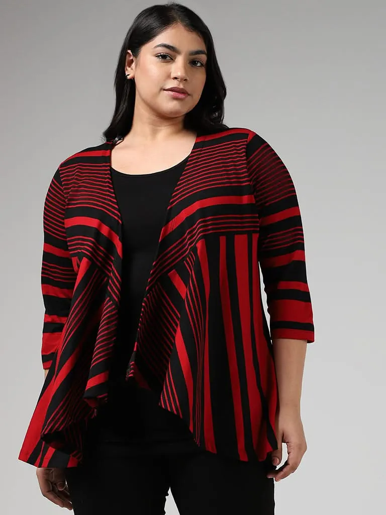 Gia Red & Black Striped Dropfall Top with Shrug