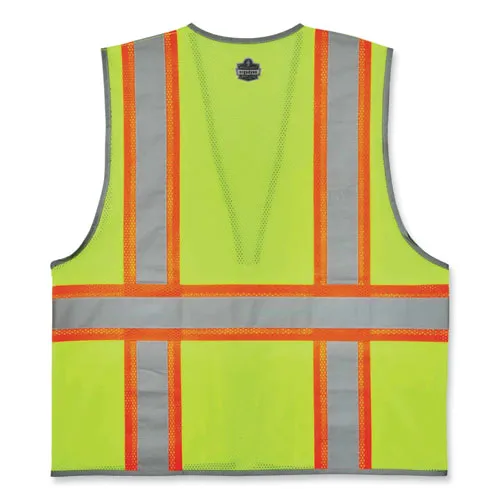 Glowear 8246z Class 2 Two-tone Mesh Reflective Binding Zipper Vest, Polyester, Large/x-large, Lime