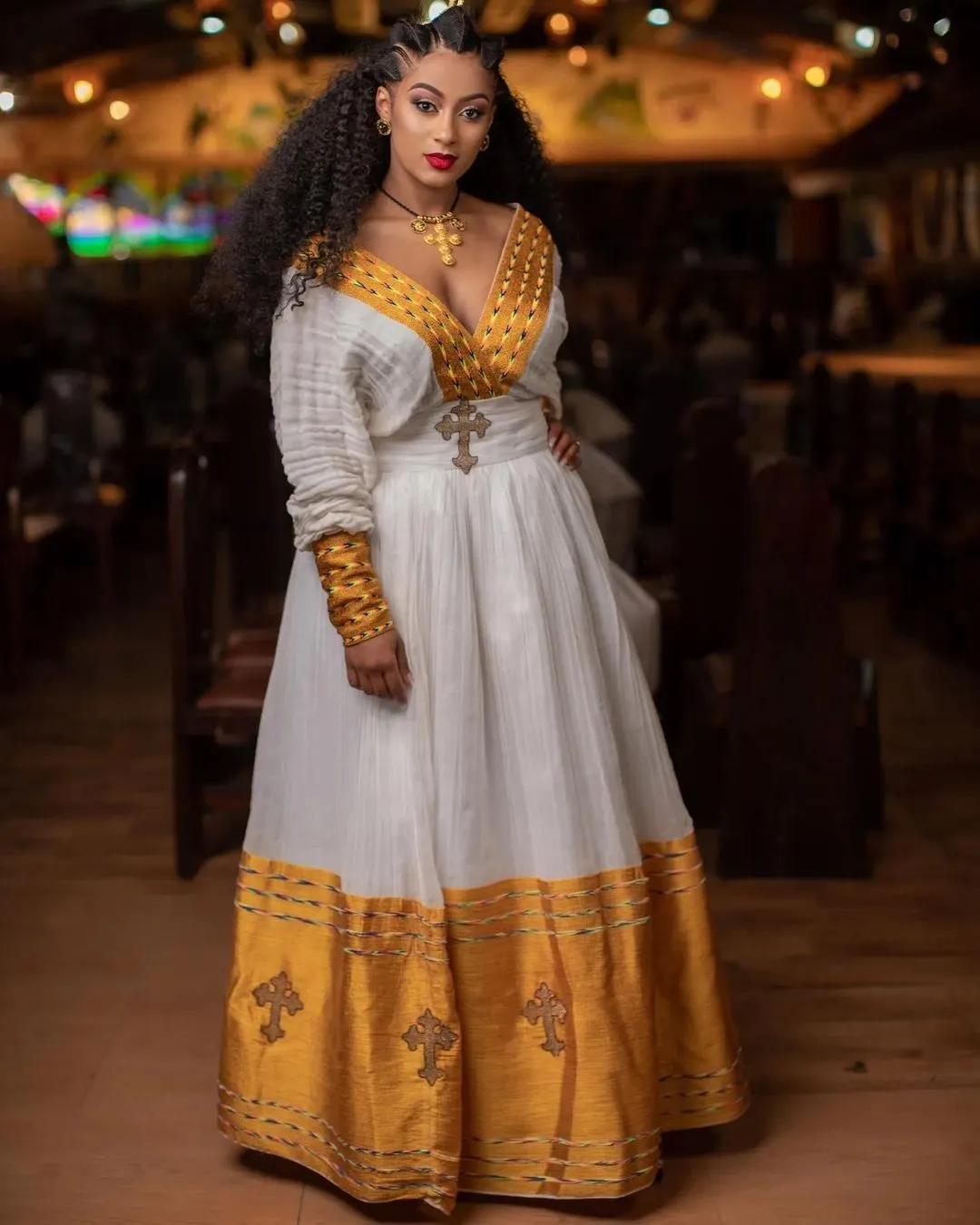 Golden Yellow Wide Tilet Habesha Dress Modern Habesha Kemis Ethiopian Dress Style Traditional Habesha Libs