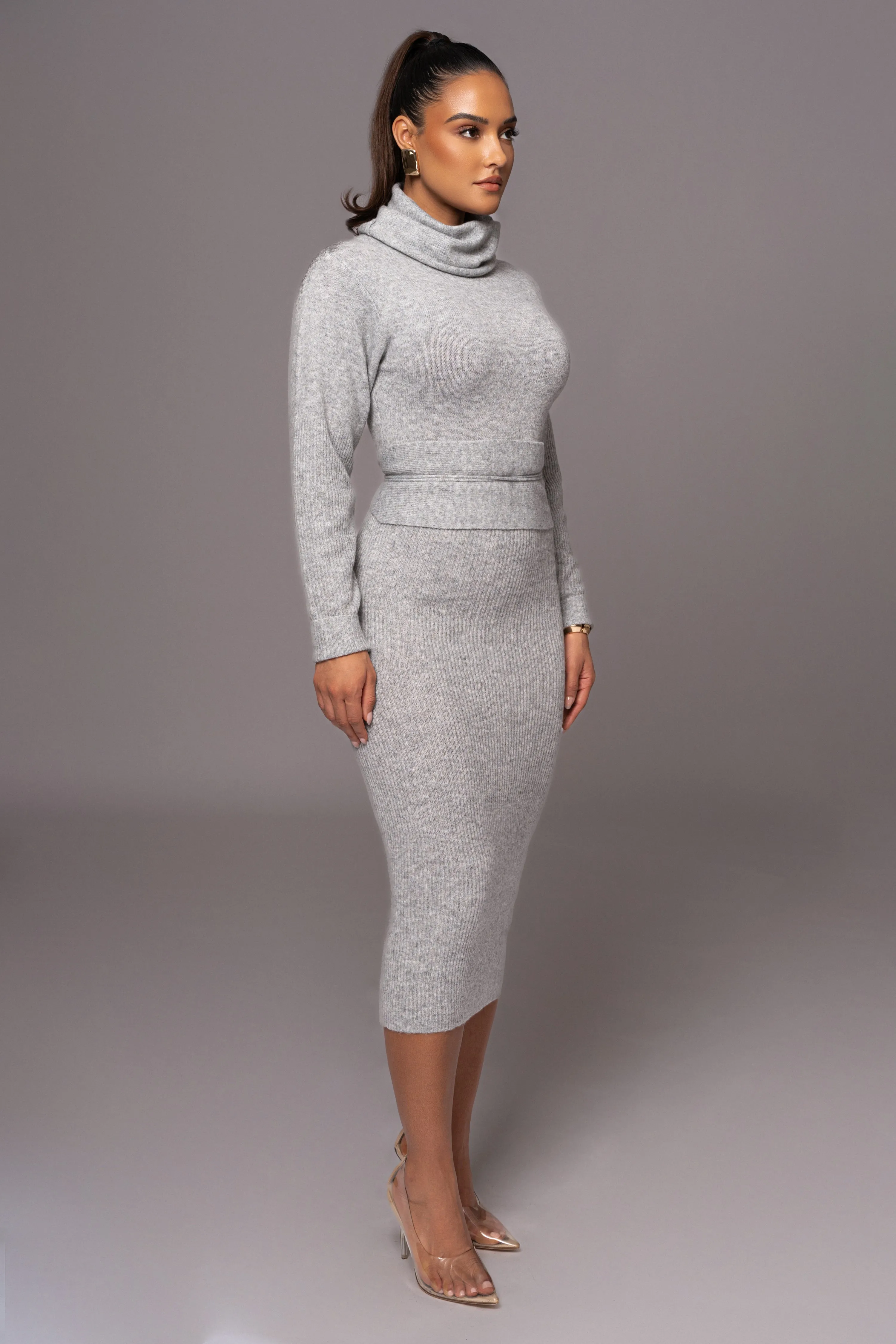 Grey Aubrey Turtleneck Sweater Dress