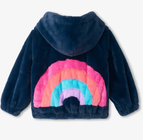 Hatley Faux Fur Rainbow Bomber Jacket