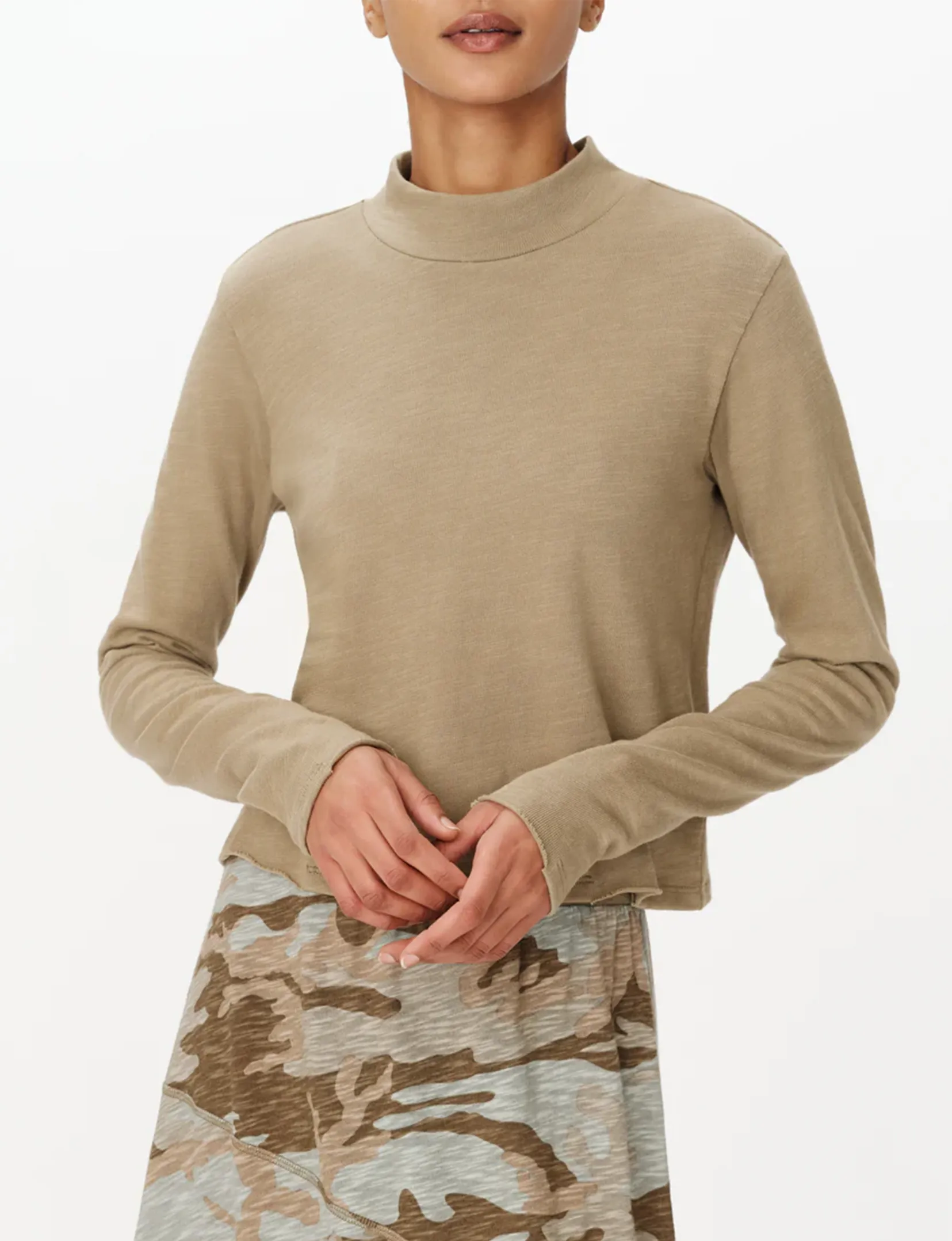 Heavy Slub Jersey Turtleneck Tee, Faded Army