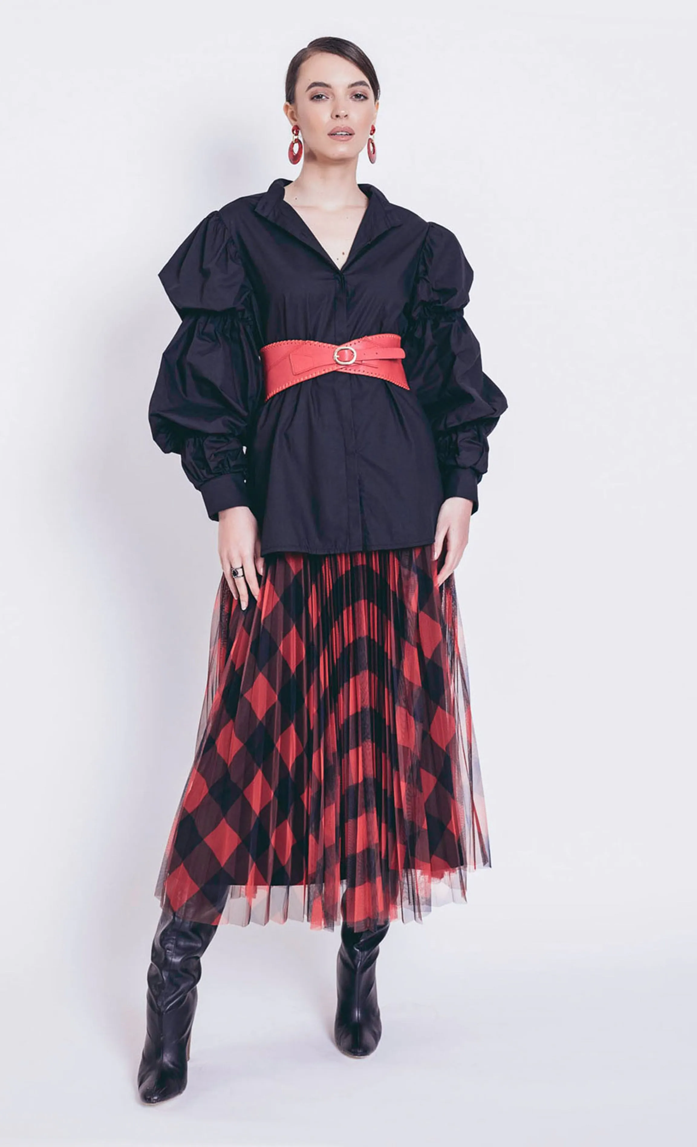 Helena Plaid Pleated Skirt in Red