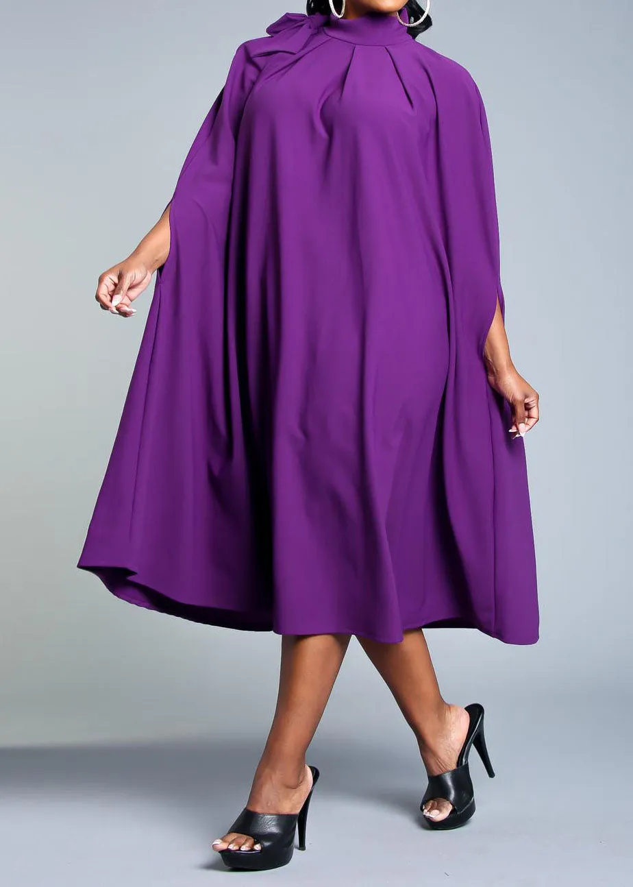 HI Curvy Plus Size Women Mock Neck Cape Midi Dress