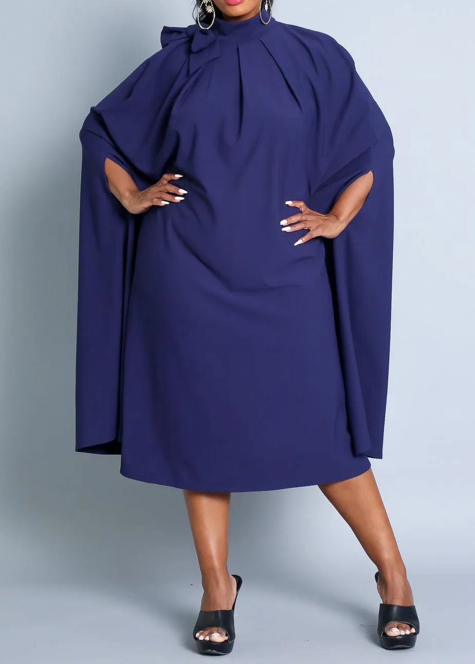 HI Curvy Plus Size Women Mock Neck Cape Midi Dress