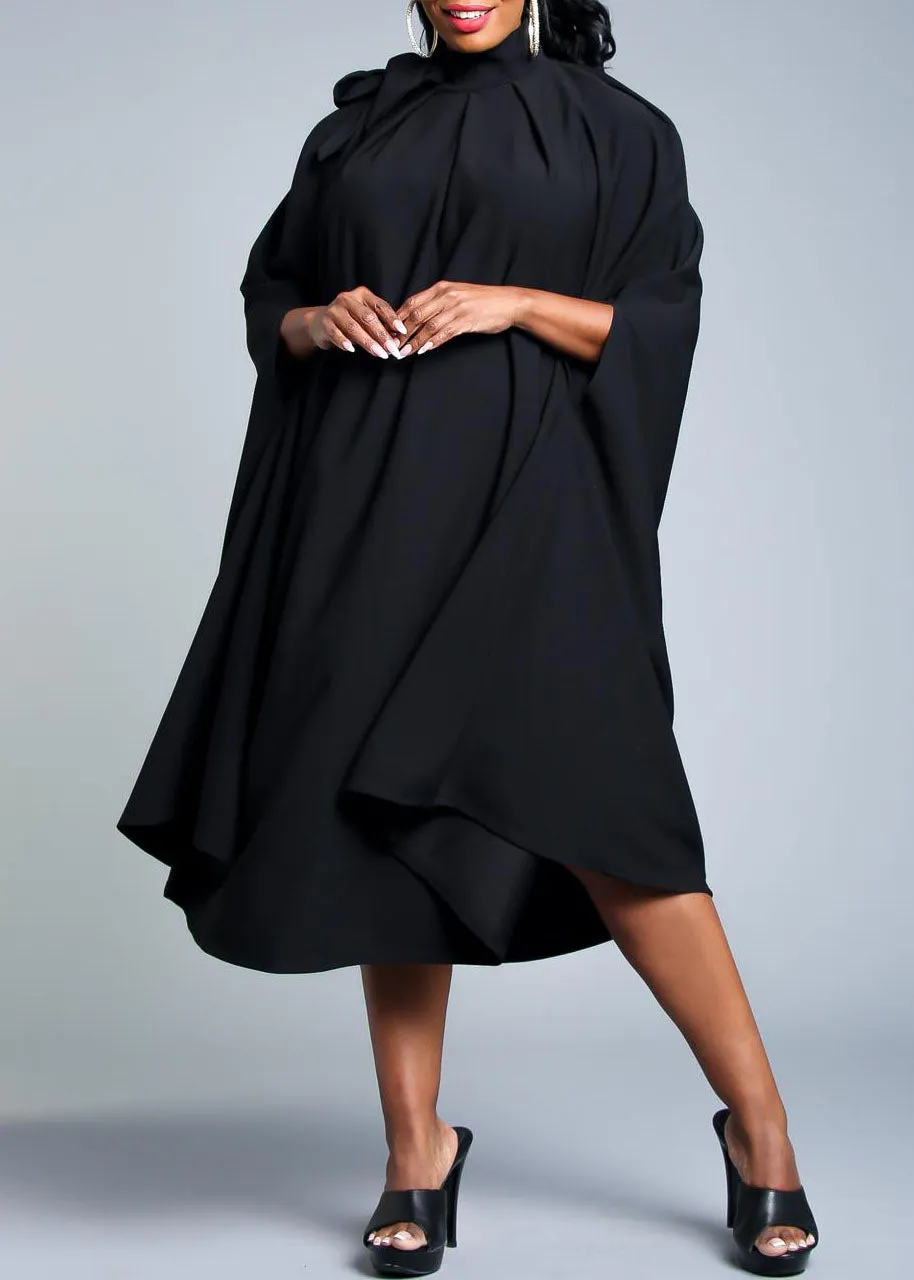 HI Curvy Plus Size Women Mock Neck Cape Midi Dress