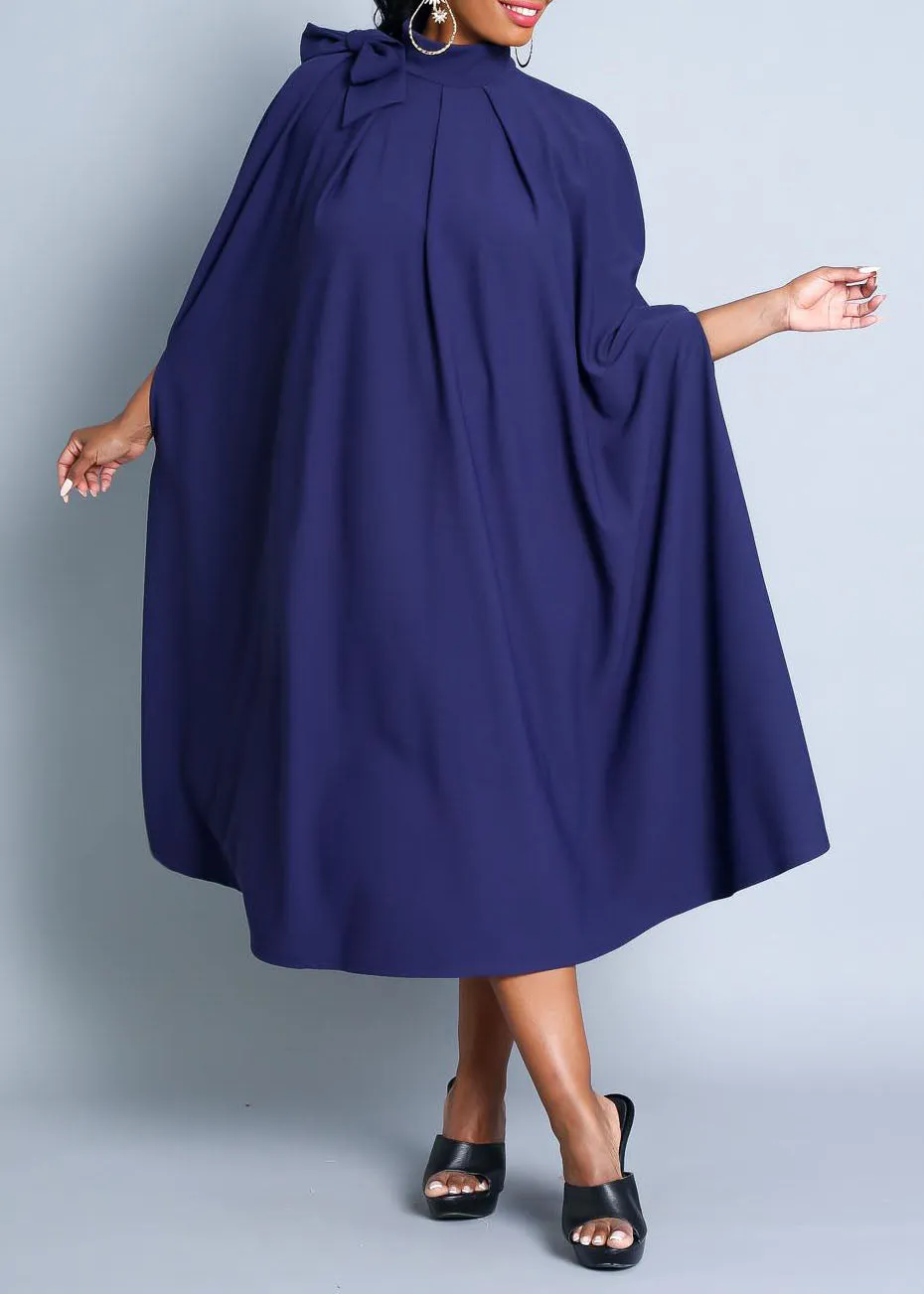 HI Curvy Plus Size Women Mock Neck Cape Midi Dress