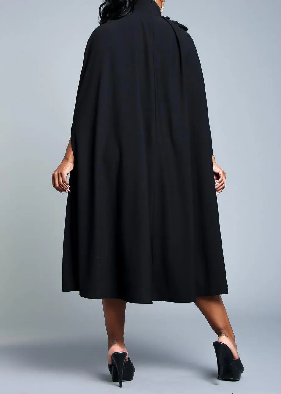 HI Curvy Plus Size Women Mock Neck Cape Midi Dress