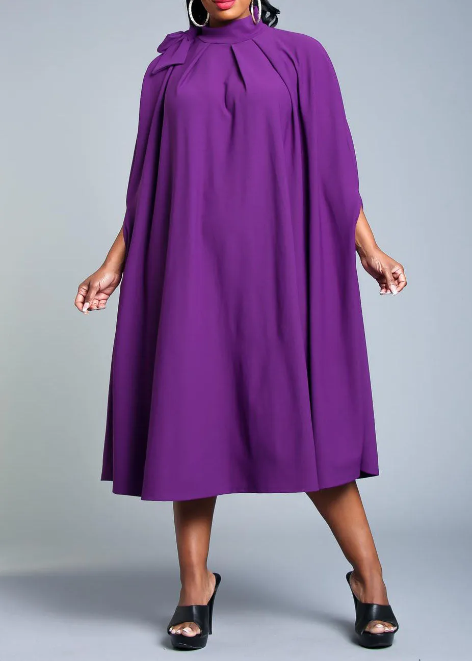 HI Curvy Plus Size Women Mock Neck Cape Midi Dress