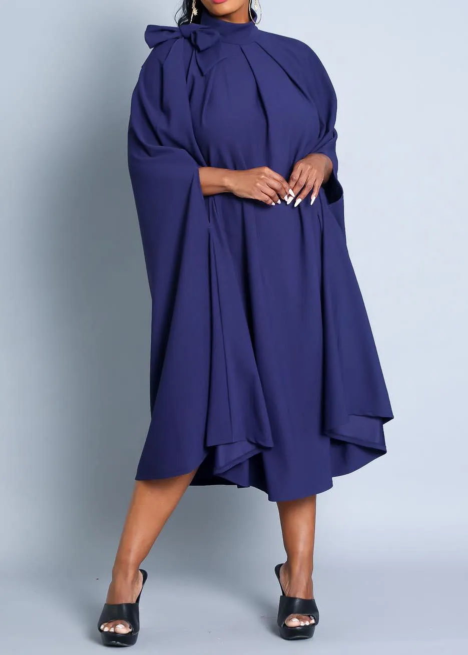 HI Curvy Plus Size Women Mock Neck Cape Midi Dress